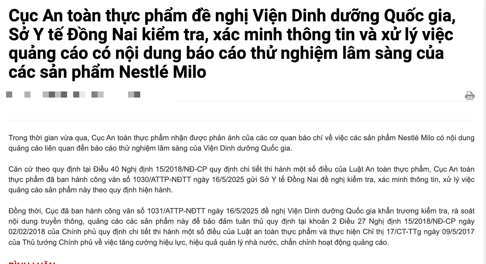 Bộ Y tế yêu cầu làm rõ vụ quảng cáo Nestlé Milo gắn tên Viện Dinh dưỡng- Ảnh 1.